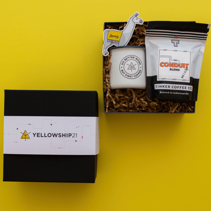 custom coffee gift for virtual conference on yellow background