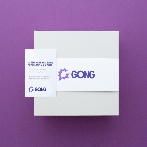 branded gift box with card insert for gong