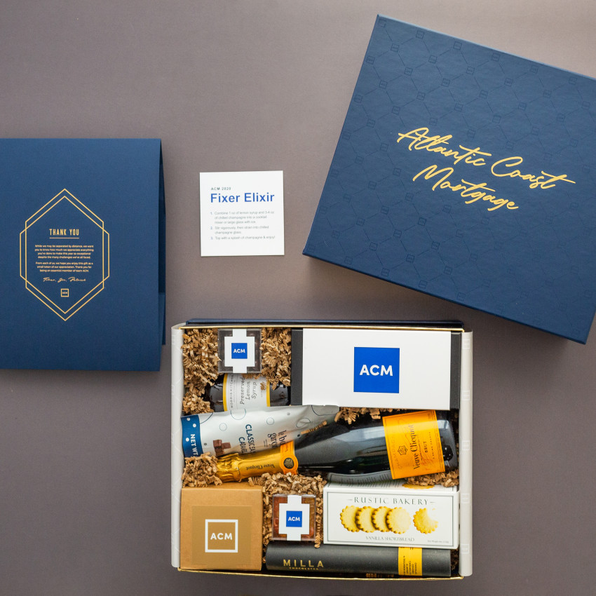 blue and gold embossed packaging suite