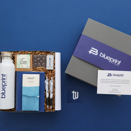 blueprint real estate client gift with branded packaging