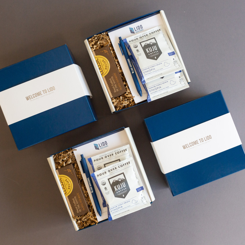 staggered coffee themed gift boxes