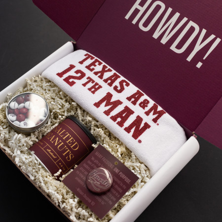 college sports themed gift box with burgundy products