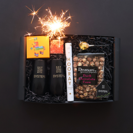 celebration gift box with sparkler on fire
