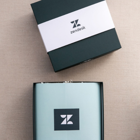 staggered zendesk branded gift boxes with custom packaging
