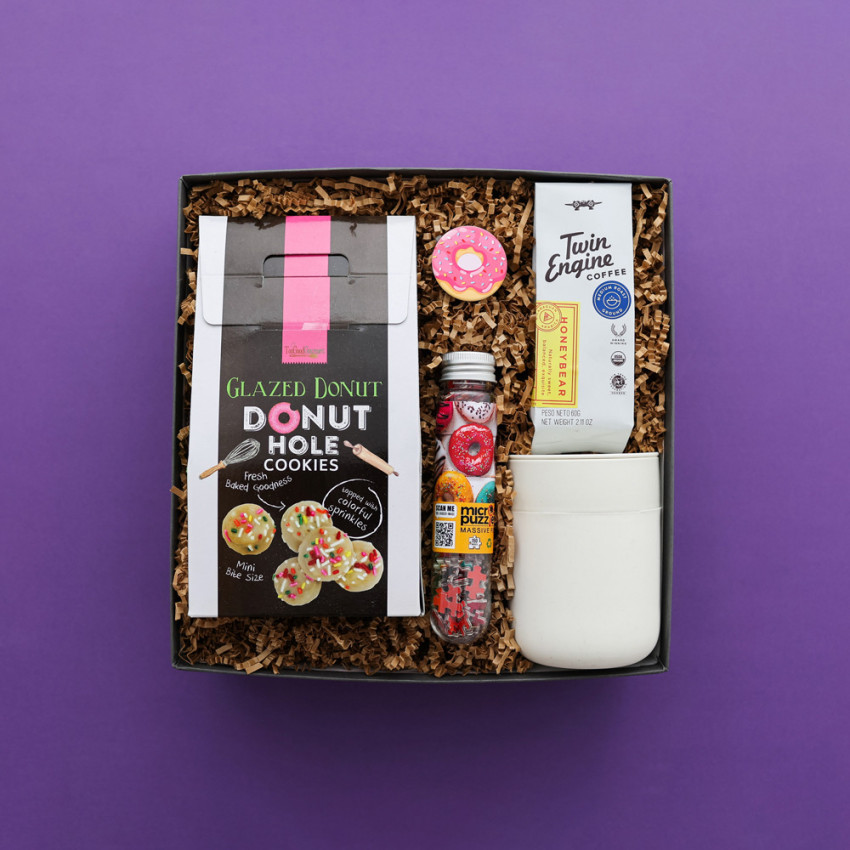 donut gift box on purple background