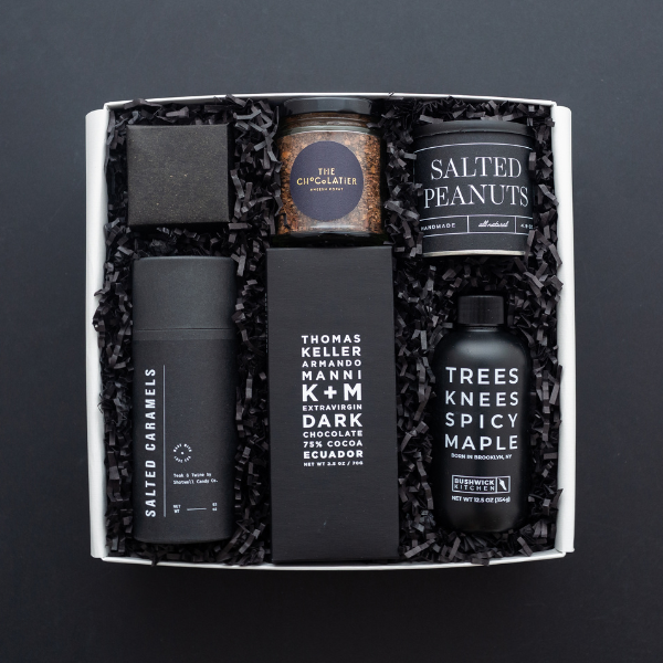 black sleek foodie gift box for holidays