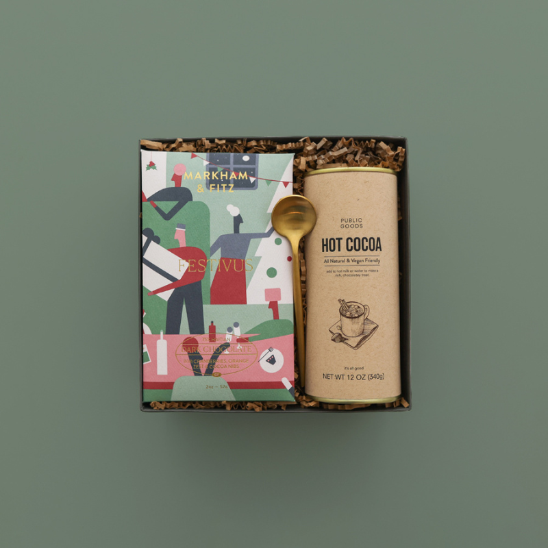 hot cocoa and chocolate green gift box