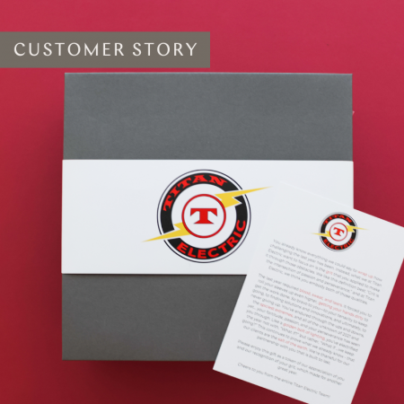 titan electric branded packaging and note card